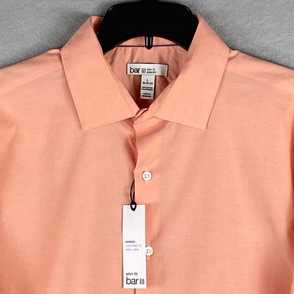 Bar III Men's Large 16-16.5 Dress Shirt Slim Fit Stretch Fabric Apricot NEW - Picture 3 of 12
